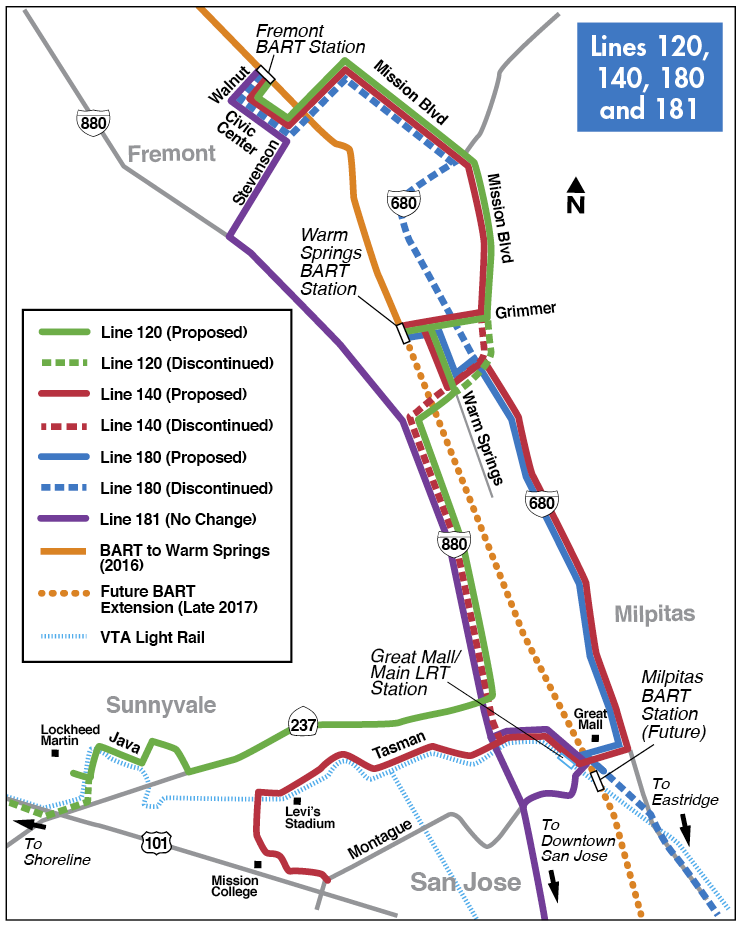 Proposed Fremont Express buses map for 2016-2017 Transit Service Plan